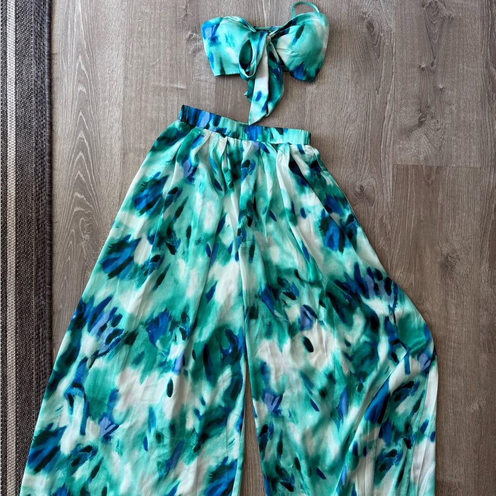 Elegant Teal and Blue Women's Two Piece Set